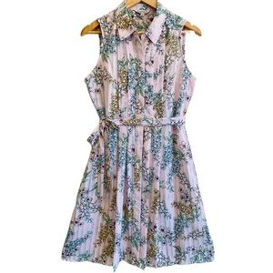 NANETTE LEPORE Prairie Floral Button Down Sleeveless Pleated Dress 8 Shabby Chic